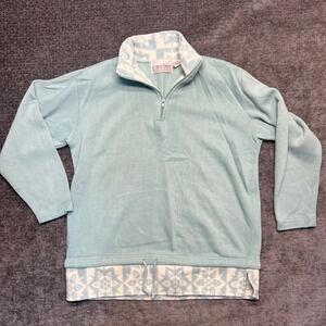 Carolina Colours Women's Small Blue‎ & White Fleece Quarter Zip Pullover Sweater